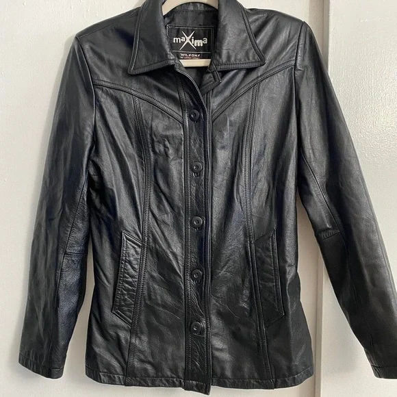 Vintage Maxima Black GENUINE Leather Jacket Size Small
